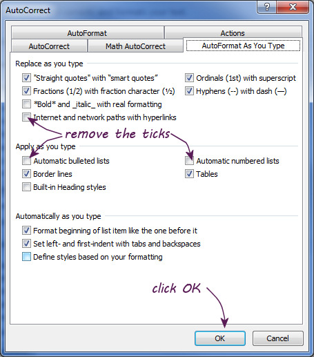 turn off automatic formatting in word for mac